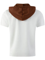 Men's Hoodie, Square Knit Sweater, Contrasting Trim, Short Sleeves, V-neck, Chest Pocket, Vintage Urban Style, for Daily Use - White