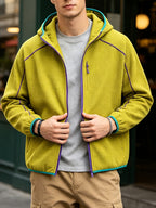 2026 New Men's Waffle Knit Textured Sport Jacket, Spring/Autumn Lightweight Hooded Outerwear, Suitable for Sports & Fitness, Outdoor Activities, Daily Home Wear, and Casual Outings - ginger-colored