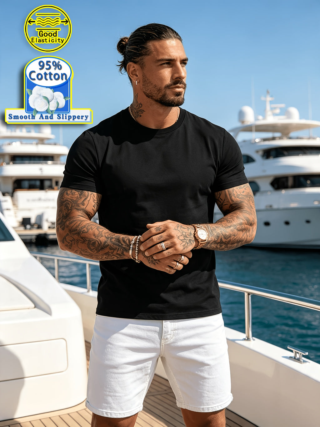 New Spring/Summer Collection: Fashionable Men's Cotton Sport Top, Smooth and Comfortable Cotton, Versatile, Trendy and Minimalist, Easy to Match, Slim-Fit Men's Clothing, Durable - Black