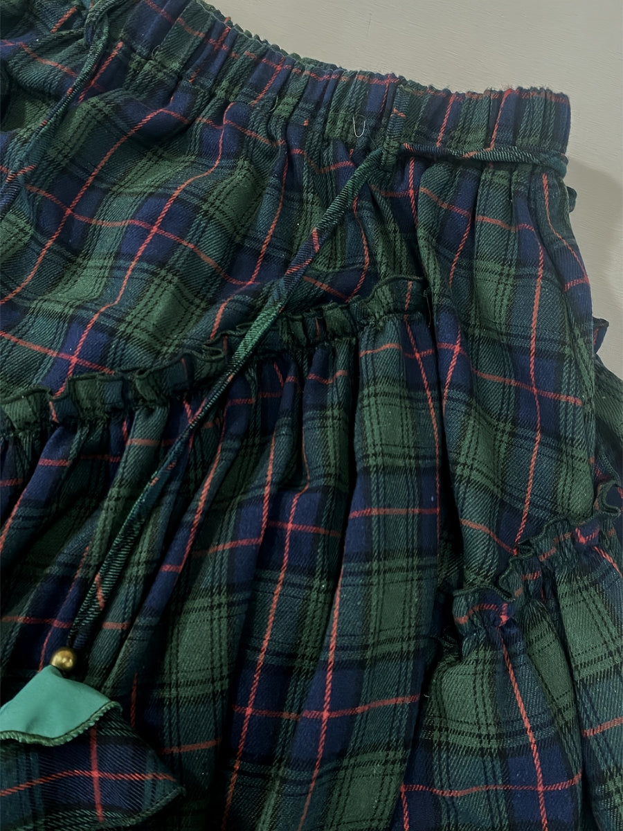 Women's Vintage Asymmetrical Tiered Maxi Skirt - Double-Sided Plaid Pattern, Loose A-Line Silhouette, Polyester Long Flowy Skirt for Spring & Fall, Machine Washable - Black