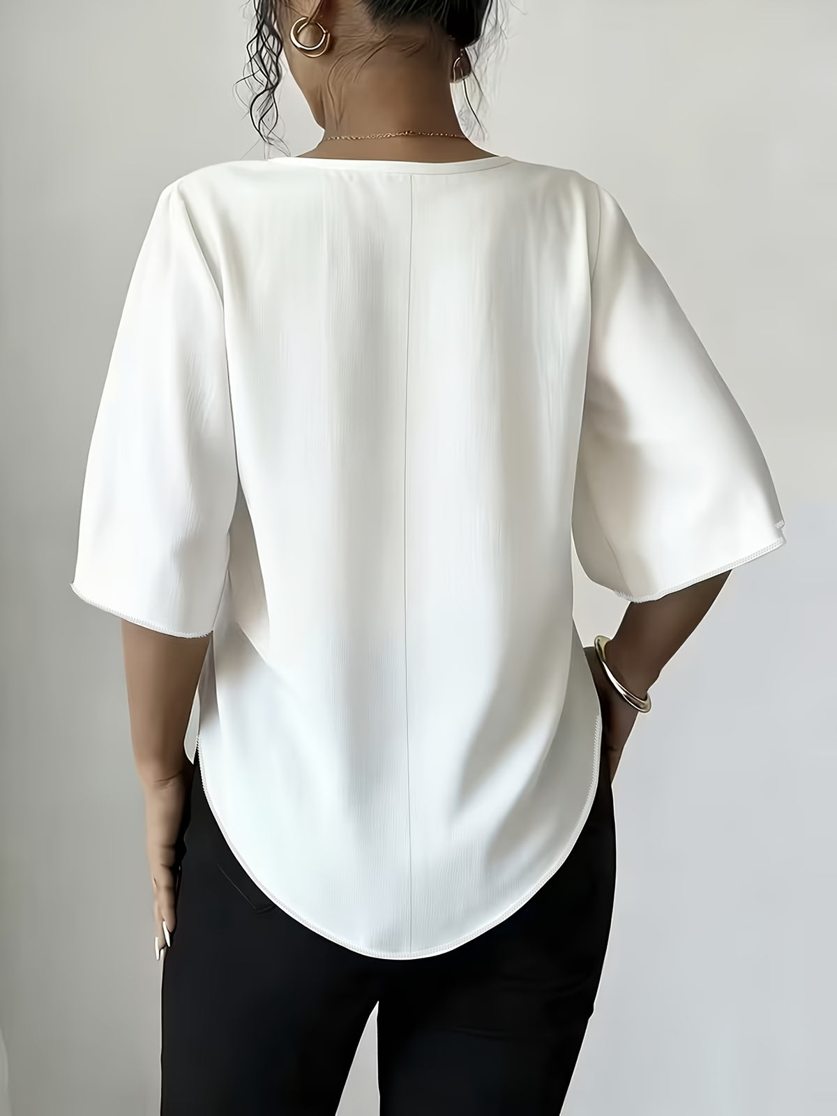 Women's Versatile Solid Color Shirt for Daily Commuting - White