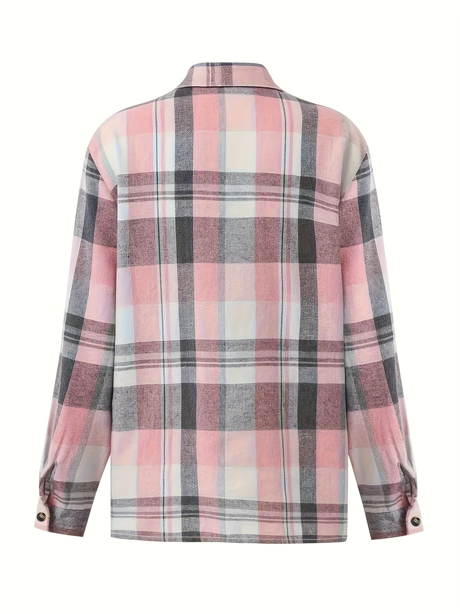 European And American Casual Loose Color-Blocked Plaid Shirt - Multicolor