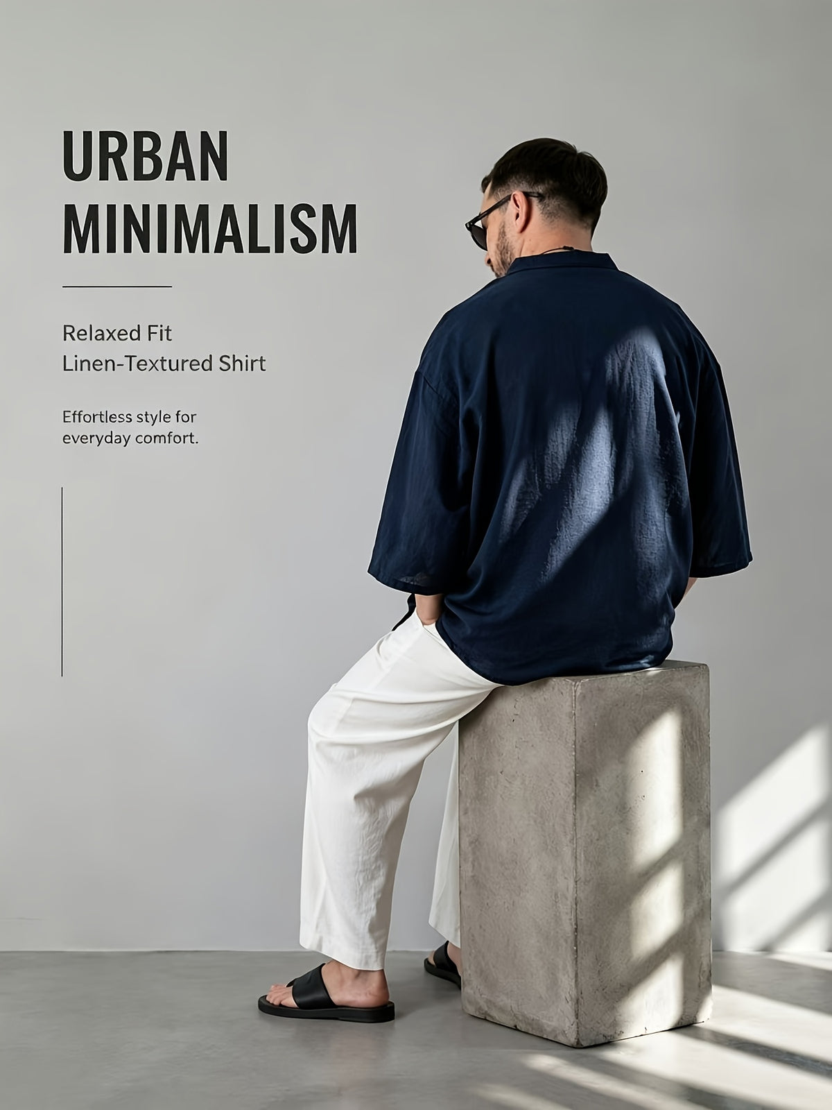 Men's Casual Shirt, New Linen V-Neck Casual Shirt for Daily Wear, Three-Quarter Sleeve Design, Suitable as a Gift! - Navy Color