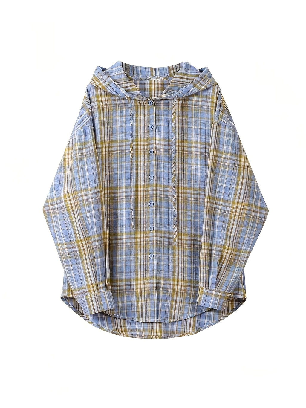 Hooded Mid-Length Checkered Shirt Jacket Women'S Early Spring New Loose Premium Long Sleeve Cardigan Top Directional - Yellow