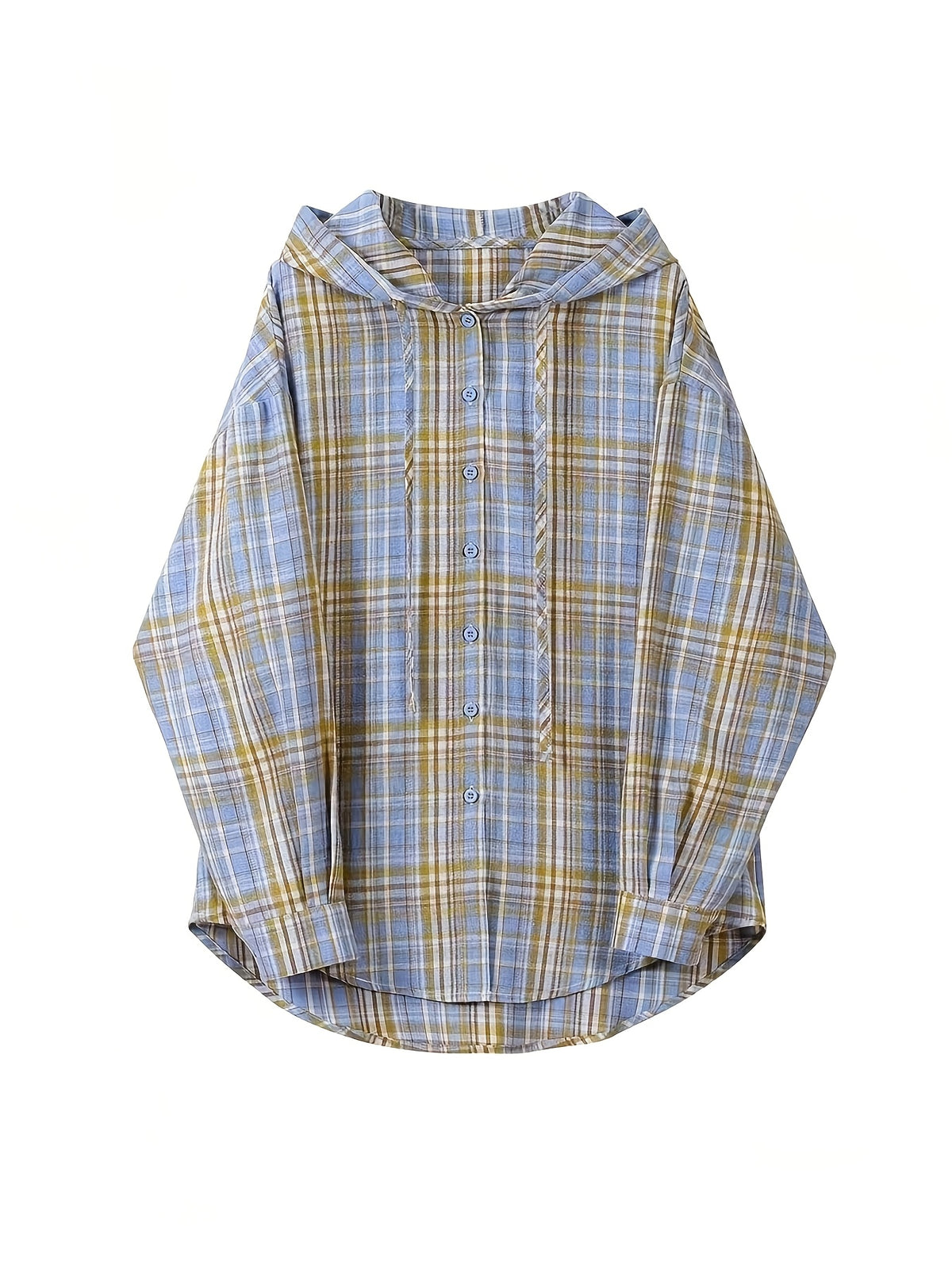 Hooded Mid-Length Checkered Shirt Jacket Women'S Early Spring New Loose Premium Long Sleeve Cardigan Top Directional - Yellow