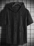 Men's Minimalist Casual Sport Short-Sleeve T-Shirt, Lightweight Wrinkle-Resistant Fabric, Breathable and Wear-Resistant, Hooded Drawstring Design, A Must-Have Summer Fashion Item, Practical Kangaroo Pocket, Dark Textured Feel, Trendy and Cool Style - Black
