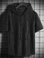 Men's Minimalist Casual Sport Short-Sleeve T-Shirt, Lightweight Wrinkle-Resistant Fabric, Breathable and Wear-Resistant, Hooded Drawstring Design, A Must-Have Summer Fashion Item, Practical Kangaroo Pocket, Dark Textured Feel, Trendy and Cool Style - Black