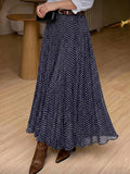 Women's Elegant Polka Dot Pleated A-Line Skirt, New Spring/Summer Style with Elastic Stretch Waist, Simple and Fashionable Women's Skirt, No Belt - Royal Blue