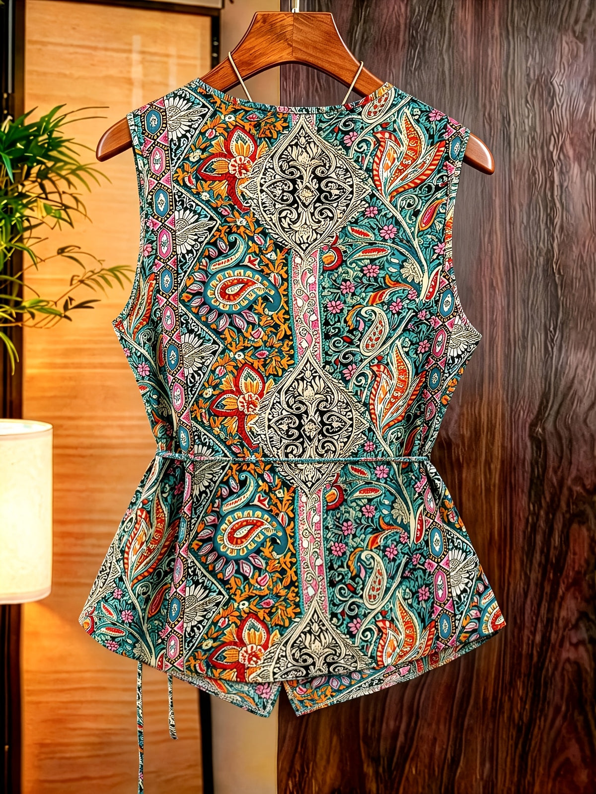 Women'S New Paisley Top, V-Neck Cross-Tie Sleeveless Slim Shirt, Fashion Casual Vest Suitable for Work, Vacation, Dating, Multi-Purpose Summer - Mixed Color 3
