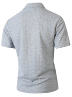 Men'S Waffle Polo Shirt, Zipper Collar Design Short Sleeve T-Shirt, Summer Casual Daily Commute Versatile Top - Grey