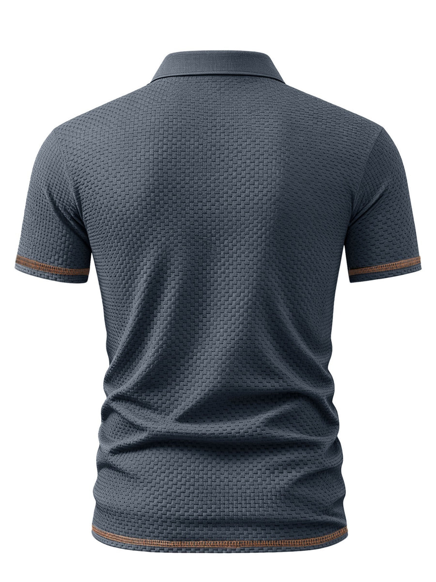 A06-4376VW Men's Popular Waffle Knit Polo Shirt, Textured Short Sleeve Casual Golf Shirt, Breathable Summer Top, Fashionable Golf T-Shirt, Suitable for Office / Vacation / Outdoor Use, Father's Day Gift - Navy Color