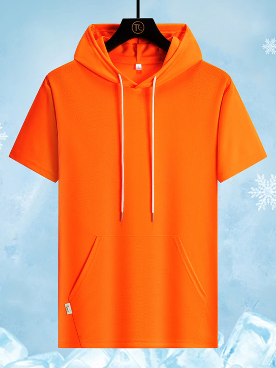 T-shirt, Cool and Breathable for Summer, New Hooded Short-sleeve Men's Sports T-shirt, Fashionable Trendy Brand, Loose and Breathable, Casual Sports Wear - Orange