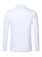 Autumn Men's Polo Shirt, Half-Button Henry Collar Long Sleeve Top with Simple Chest Pocket, Suitable for Business, Office, and Daily Wear - White