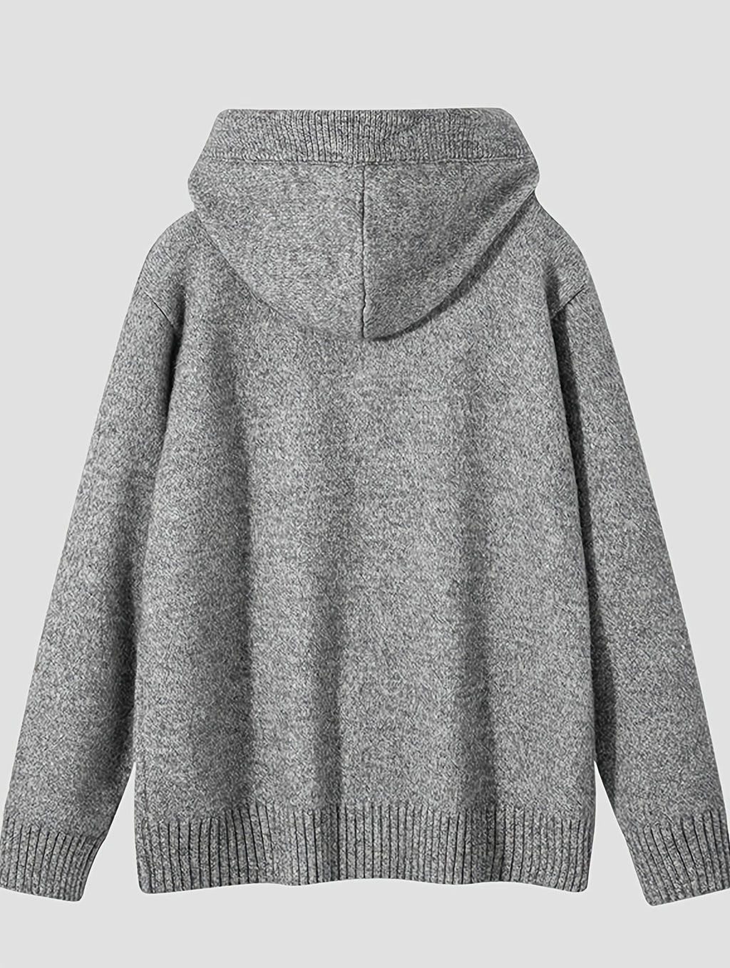 Hooded Knit Cardigan Men'S Autumn Winter Loose Casual Drawstring with Hat Sweater Jacket All-Match Single Button Top - Grey