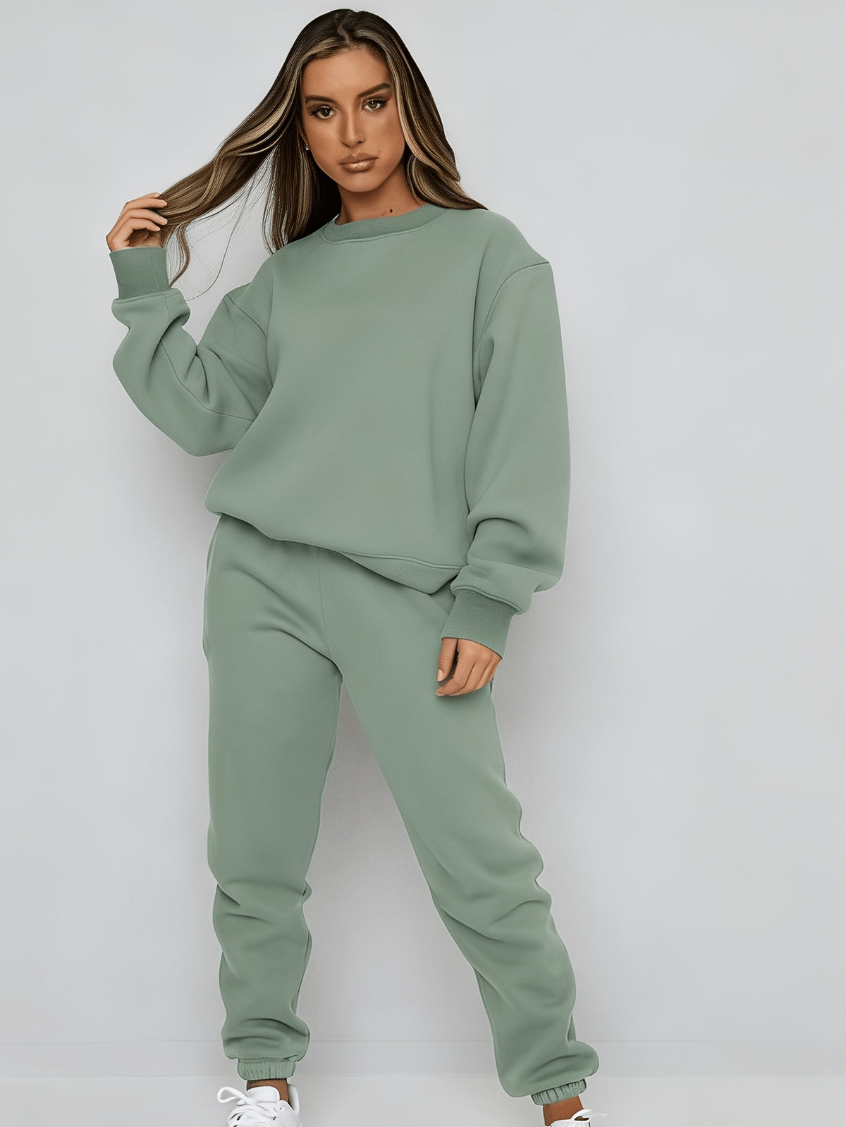 Targeted Western Fashion Casual Trendy Sweatshirt And Sweatpants Set - Dark Green