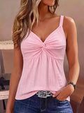 Western-style Women's Top with a Twisted Knot Design on the Chest, Made of Textured Lace Jacquard Fabric. A Spring/summer Beach, Outing, Date, or Vacation Shirt. "European Users Are Advised to Purchase One Size Smaller." - Pink