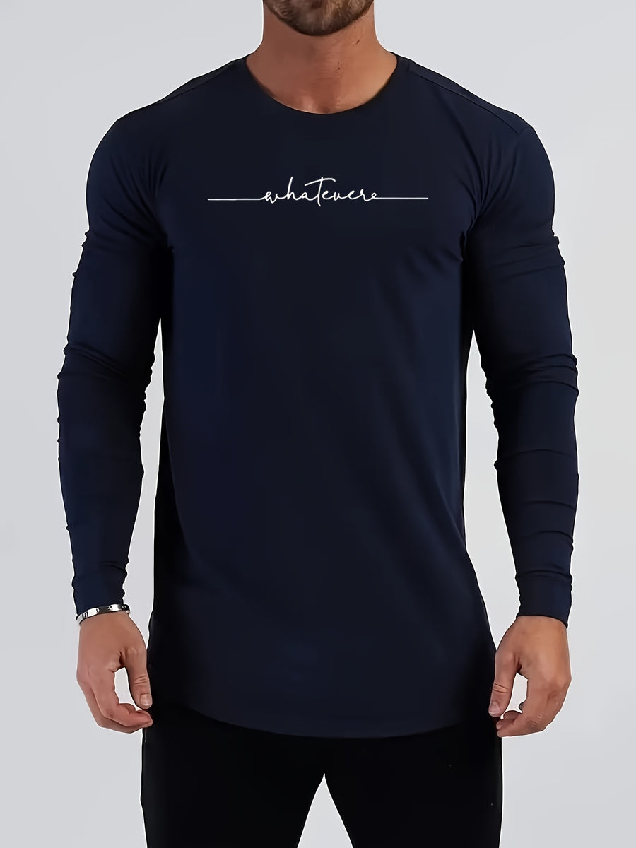 Men's Spring/Autumn Long-Sleeve Shirt T-Shirt - -Compatible Suitable for Casual & -Casual Wear, Round Neck -Fit Shirt, Machine Washable Non- Top for Daily Office, Semi-Formal Outfits (No Belt) - Navy Color
