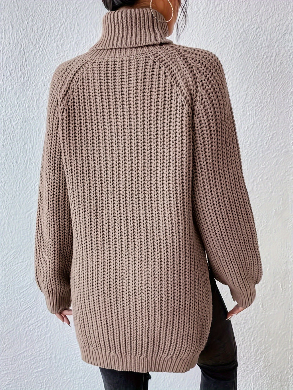 Women's New Arrival Elegant Casual Versatile Vacation Commute Office Sisters Outing Shopping Y2K Daily Wear Autumn Winter Solid Color High Neck Lapel Raglan Long Sleeve Top Spring Slit Hem Sweater Party Outfit Birthday Top Commute Wear Casual Wear - Lotus Color