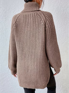 Women's New Arrival Elegant Casual Versatile Vacation Commute Office Sisters Outing Shopping Y2K Daily Wear Autumn Winter Solid Color High Neck Lapel Raglan Long Sleeve Top Spring Slit Hem Sweater Party Outfit Birthday Top Commute Wear Casual Wear - Lotus Color