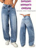 High-Quality Autumn Women'S Clothing Curved Trousers Casual Retro Wide-Leg Women'S Jeans Women'S Autumn Wear Suitable for Daily Outing Autumn Commuting Travel Vacation Heavy Wash Daddy Jeans All Seasons Winter Women'S Clothing - Medium Blue