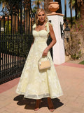 GXYY French Elegant Bow Tie Dress - Two-Way Wear -Line Maxi Dress with Waist-Cinching Spaghetti Strap, Bow Detail &, Suitable for Weddings, Parties, Prom, Year-Round Formal Wear - 【Light Yellow】