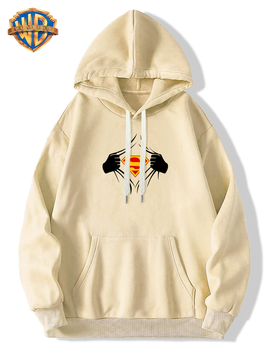 WB Men's Superman 'S' Logo Hooded - Iconic WB Logo & Superman Emblem Print Hoodie, Loose-Fit Casual Pullover with Hood, Fall/Winter Warmth, Machine Washable Suitable for Fall/Winter Warmth, Iconic Superman - Apricot
