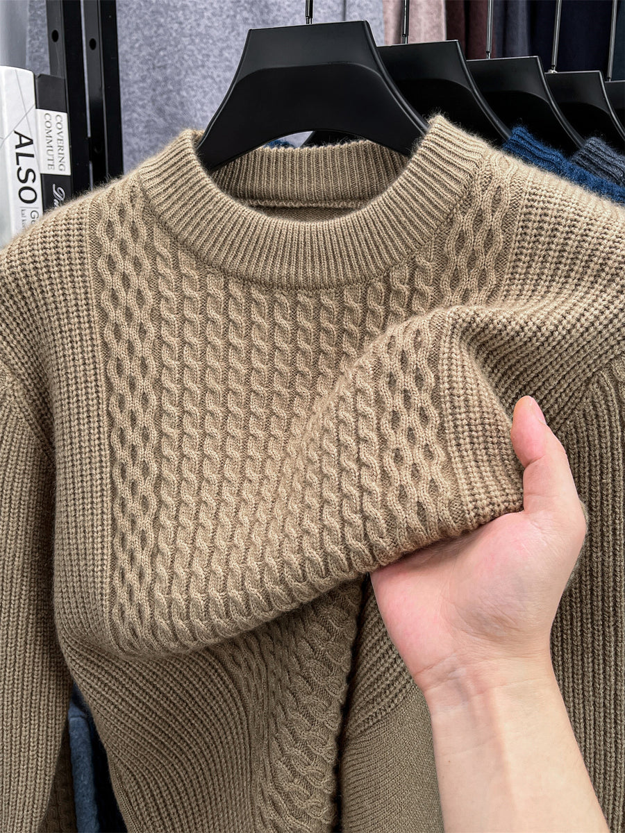 Autumn/Winter Knitted Solid Color Crew Neck Sweater, Basic Knit Pullover, Men's Fashion Long Sleeve Knitwear, All Sizes - Beige Yellow