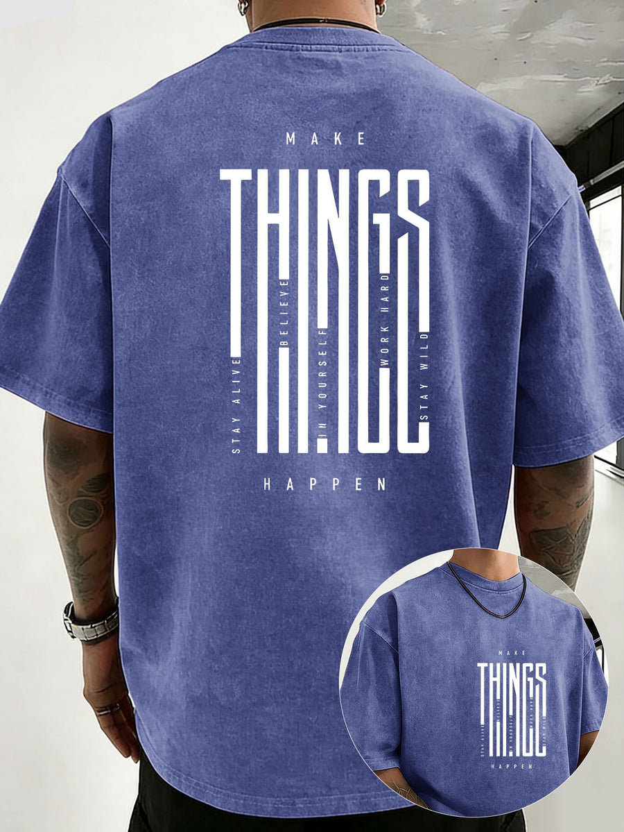2026 New Unisex T-Shirt, Washed Pure Cotton with Distressed Texture, Double-Sided Print, Breathable and Sweat-Absorbent, Loose Fit for Outdoor Fitness and Sports, Trendy Short Sleeve - Royal Blue