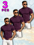 3pcs Fashionable Men's Cotton Sport Tops, Summer/Spring-Summer New Arrival, Skin-Friendly, Small Stand-Up Collar, Short Sleeve, Slim Fit, Casual, Men's Trendy, Versatile, and Simple Style - Multicolor 6