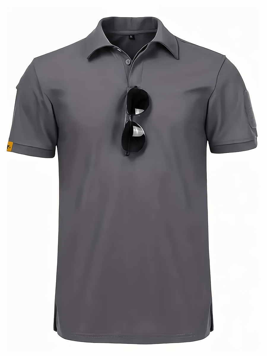 3-Pack Summer Men's Quick-Dry Sweat-Wicking Breathable Lapel Polo Shirts, Outdoor Sports Base Layers, Commuting, Training, and Security Short Sleeves - Gray green card