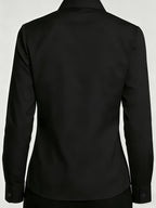 Gentle Girly Style Shirt with Pocket, Bow, Little Bear, and Rose Print, Long Sleeve Loose Fit Daily Commute Age-Reducing Cardigan Top - Black