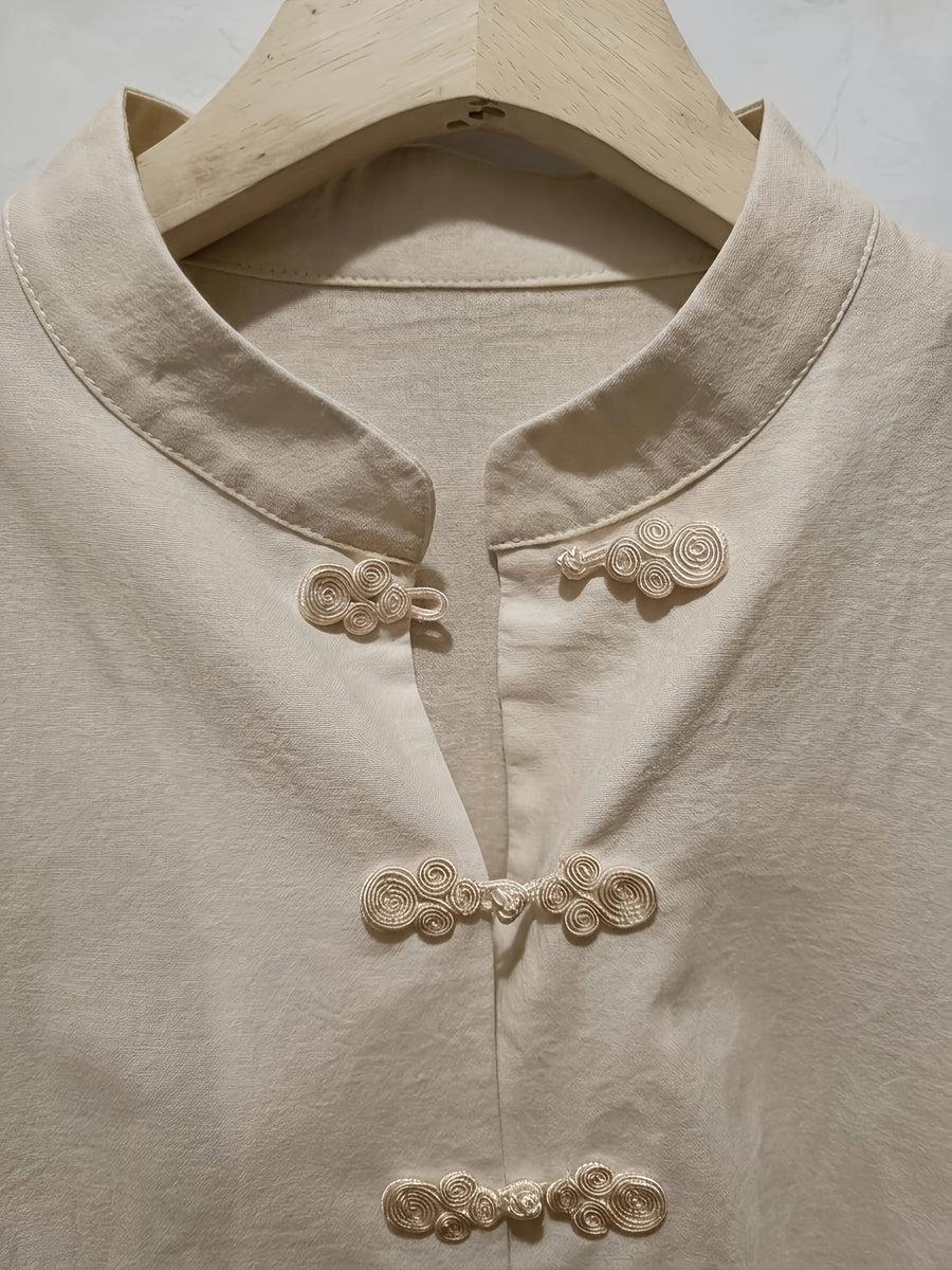 Chinese Style Buttons, Pure Shirts, 2026 Autumn New - Khaki