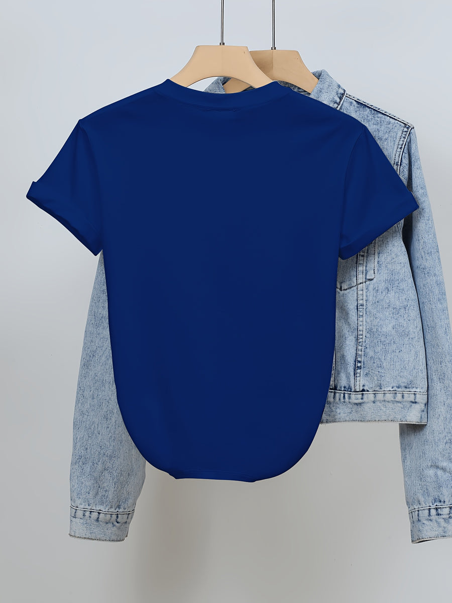 Disney Licensed Women'S Popular Printed Graphic T-Shirt Featuring Mickey And Minnie in a Trendy Street Style. This Short-Sleeve, Round-Neck Tee Has Multiple Prints on The Sleeves - Blue 1