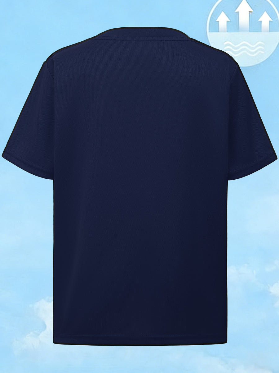 Men'S Ultra-Thin Performance Fitness T-Shirt with Bull Head Pattern, Suitable for Gym, Running, And Outdoor Activities, Breathable And Quick-Dry Round-Neck Sports Top - Navy Color
