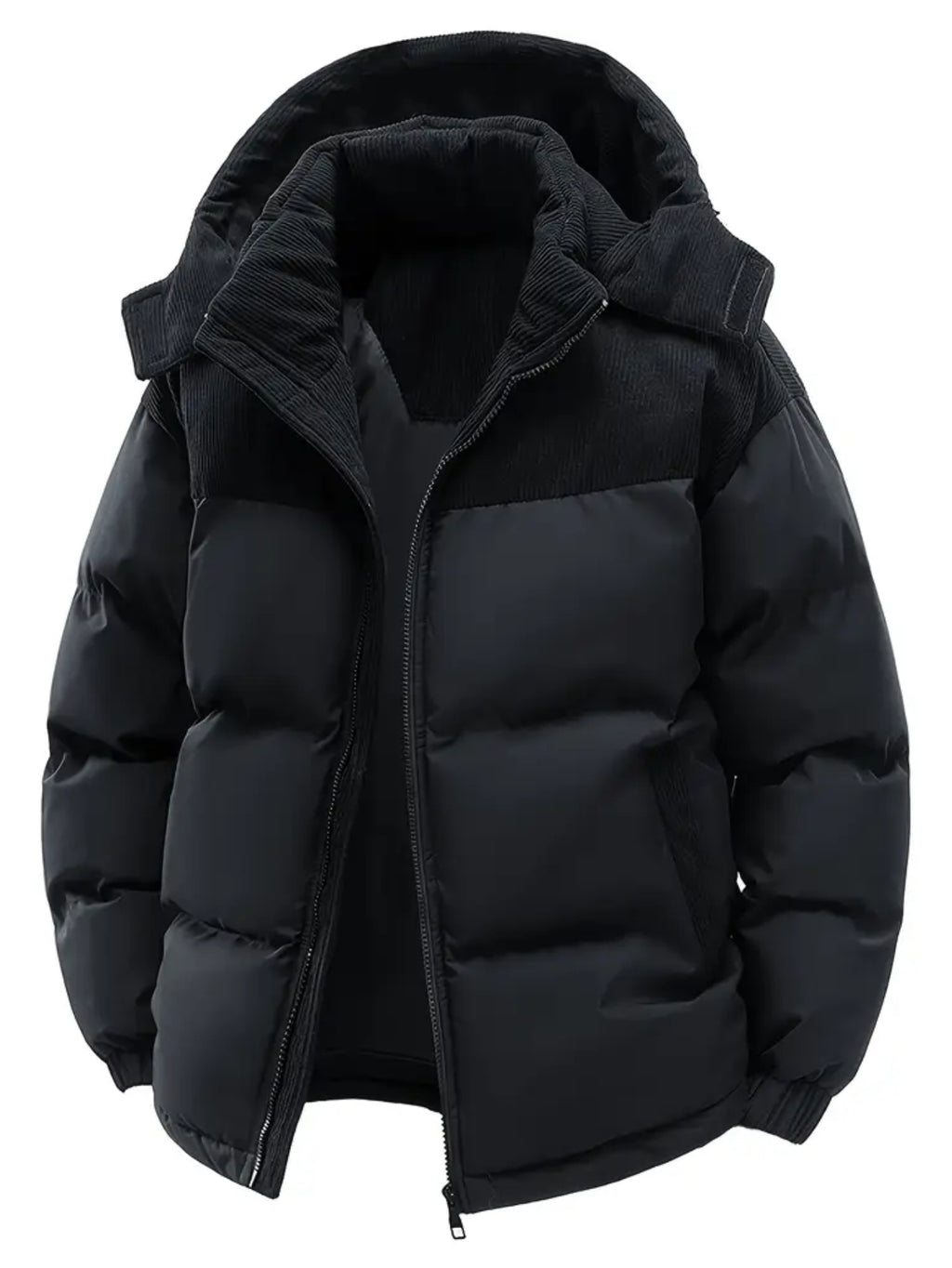 New Men'S Fall Winter Thick Corduroy Jacket Casual Warm Coat - Hooded Jacket, Removable Hood, Warm Winter Overcoat, Suitable for Casual And Formal Occasions, Easy Care Hand Wash Design, Winter Dress, Durable Material - Black