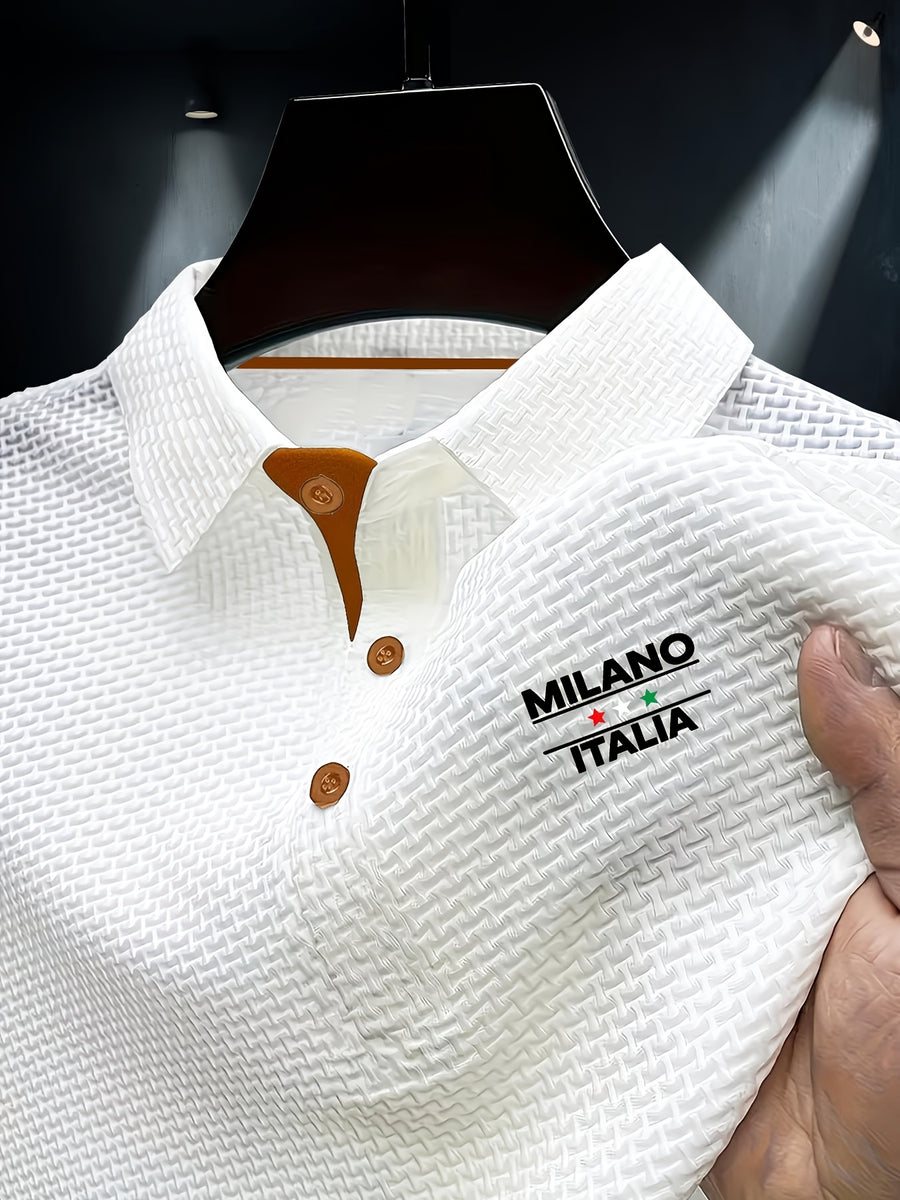 ITA Men'S Business Casual Short Sleeve T-Shirt, Skin-Friendly And Comfortable, Contrast Trim New Summer Polo Shirt Men'S Lapel Short Sleeve, Textured Casual Fashion T-Shirt - White