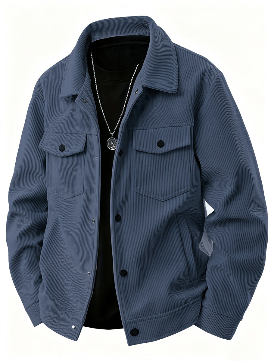 Men'S Spring Autumn Solid Color Long Sleeve Functional Warm Jacket, Corduroy Solid Color Jacket, Lapel Button-Up Design, Fabric Upgrade, Multi-Functional Chest Pockets, Suitable for Casual Daily Wear And Home Wear, Gift Set (3pcs) - Khaki + Blue + Apricot