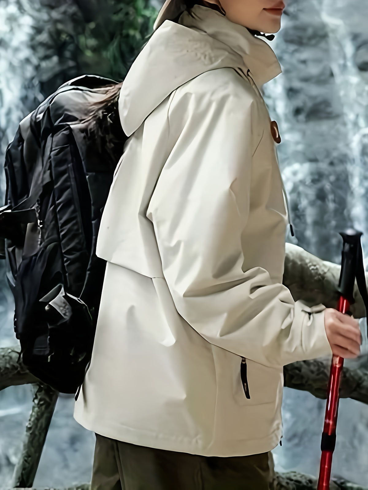 Women's Outdoor Windbreaker Jacket, Stylish Autumn/Winter Outerwear, Casual Loose Windproof Jacket, Fashionable Cardigan Workwear Trench Coat - Off-white
