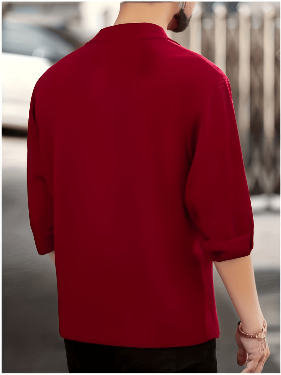 Spring And Autumn Men'S Corduroy Shirt (Jacket) Long Sleeve Lapel Double Pocket Regular Casual Retro Cool Top (Multi-Color) - Red