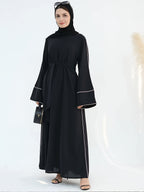 1pc Fashion Pullover Abaya, Simple Style Dress with Middle Eastern Muslim Conservative Belt - Black