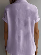 Women's Elegant Vacation-style Short-sleeve Top, Loose and Relaxed Shirt, Commuting Casual Literary Style, Figure-flattering, Daily Temperament Style, Loose and Draping, Breathable and Comfortable - Light Purple