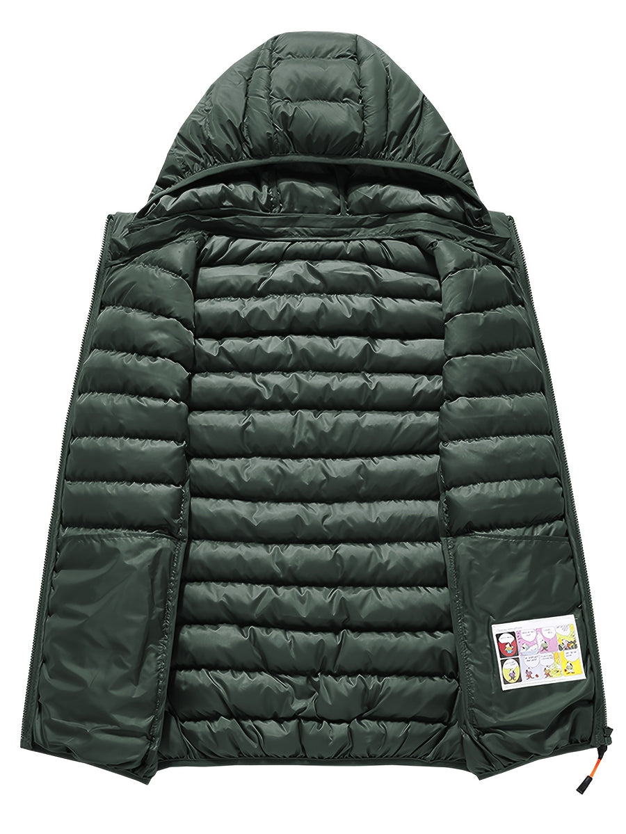 Men'S Slim-Fit Hooded Vest - Lightweight Non-Stretch Jacket, Front Zipper Closure, Side Pockets - Cold Weather Outerwear for Everyday & Formal Events - Fall/Winter, Winter Clothing, Sleek Design, Durable Construction, Stylish Outerwear, Urban Style - Dark Army Color