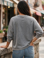 American Retro 3pcs Set Washed Distressed Pure Long Sleeve T-Shirt Loose Casual Unisex Round Neck Base Layer Spring Autumn Couple All-Match Multi-Color Long Sleeve Top - Grey