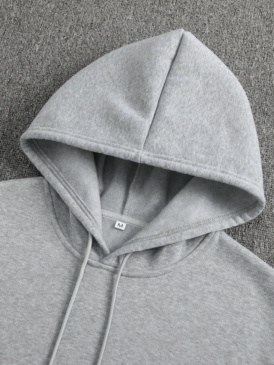 Men's Autumn/Winter Letter Print Pattern -Lined Hooded Sweatshirt, Versatile Sporty Casual Loose Fit Hoodie - Grey