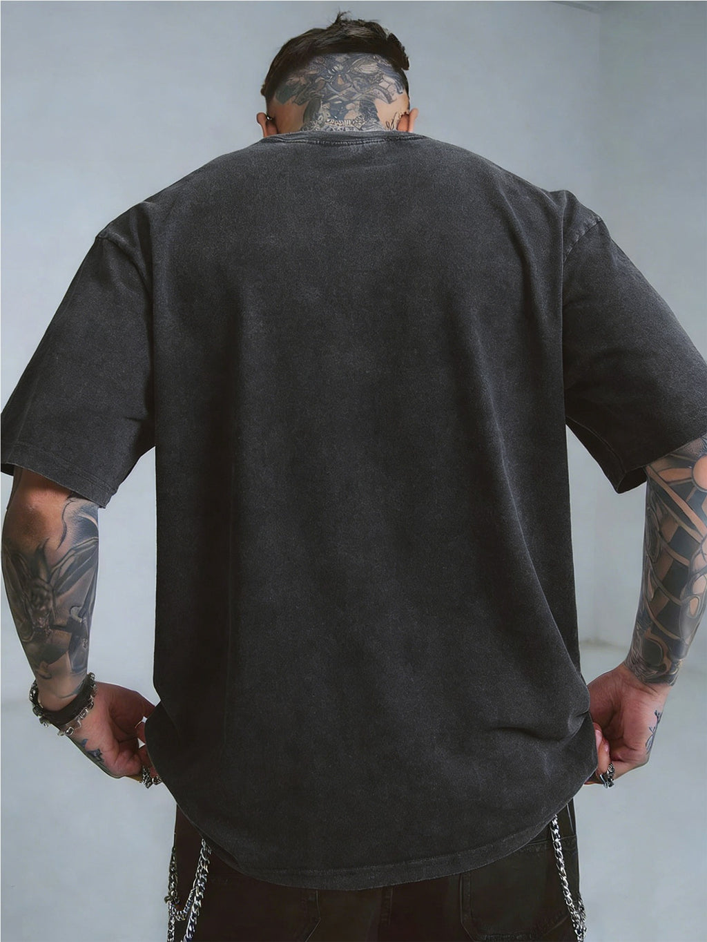 Men'S New Arrival Washed Casual Art Letter Print T-Shirt - Geometric Pattern Retro Washed Vintage Short Sleeve Round Neck T-Shirt, Suitable for Everyday Versatile Retro Style, Men'S Wear - Black