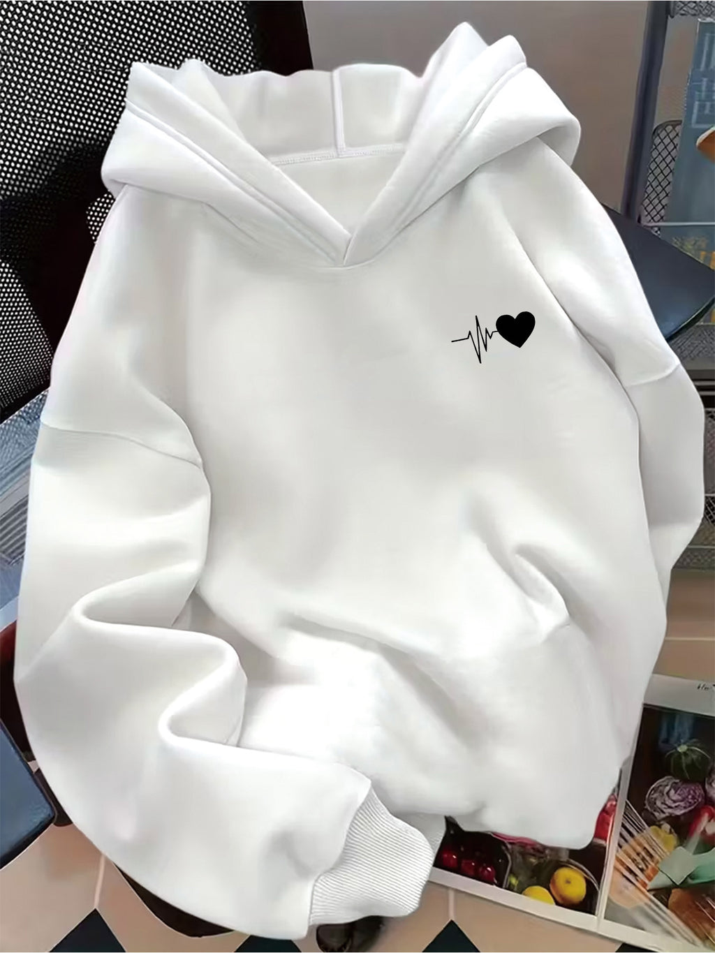 Women's Casual Hooded Sweatshirt - Comfortable Thick Hoodie with Letter Print, Perfect for Autumn and Winter, Cozy and Warm, Casual Wear | Hooded Sweatshirt | Machine Washable - White
