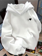 Women's Casual Hooded Sweatshirt - Comfortable Thick Hoodie with Letter Print, Perfect for Autumn and Winter, Cozy and Warm, Casual Wear | Hooded Sweatshirt | Machine Washable - White