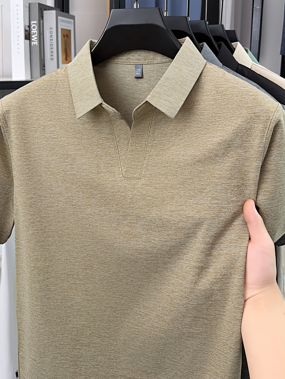 Men'S V-Neck Polo Shirt, Comfortable And Breathable Business Casual Collared Short Sleeve T-Shirt, Non-Stick to Skin When Sweaty, Maintaining Dry And Comfortable for Long Time Wear - Khaki