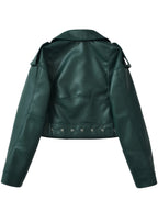 2025 Short Faux Leather Jacket Spring Autumn American Retro Temperament Biker Jacket Top Women'S Clothing - Dark Green