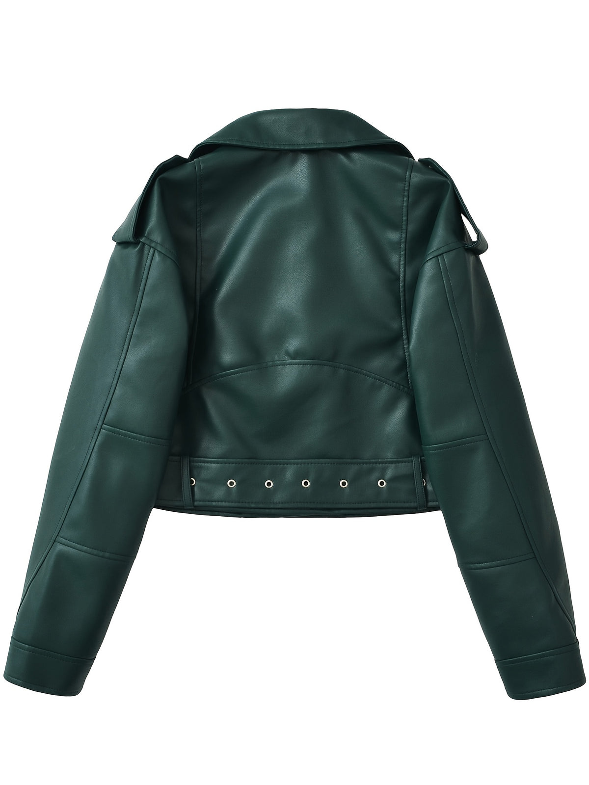 2025 Short Faux Leather Jacket Spring Autumn American Retro Temperament Biker Jacket Top Women'S Clothing - Dark Green